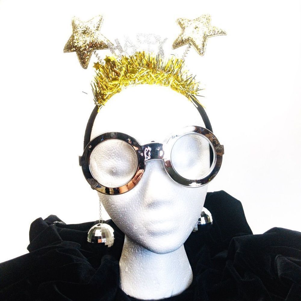Happy New Year Glam Accessories: Gold Stars Headband & Silver Disco Glasses